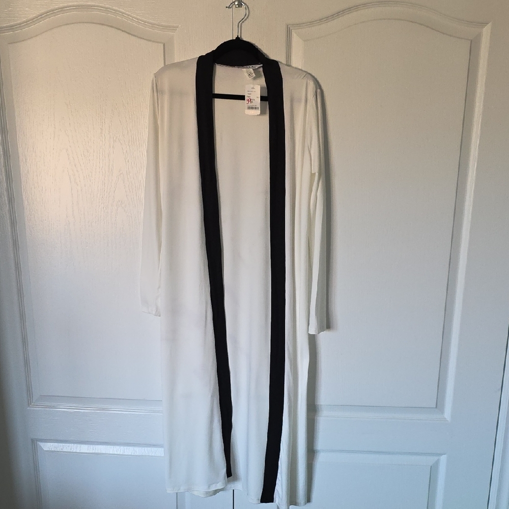 Lock & Key White Cardigan with Black Trim